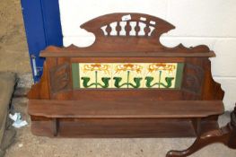 A small Arts & Crafts style tile back cabinet pediment or shelf, 97cm wide