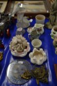 Mixed Lot: Various assorted small jardinieres, brass coat hooks, candles etc