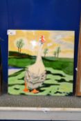Modern glazed ceramic tile picture decorated with a goose