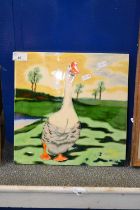 Modern glazed ceramic tile picture decorated with a goose