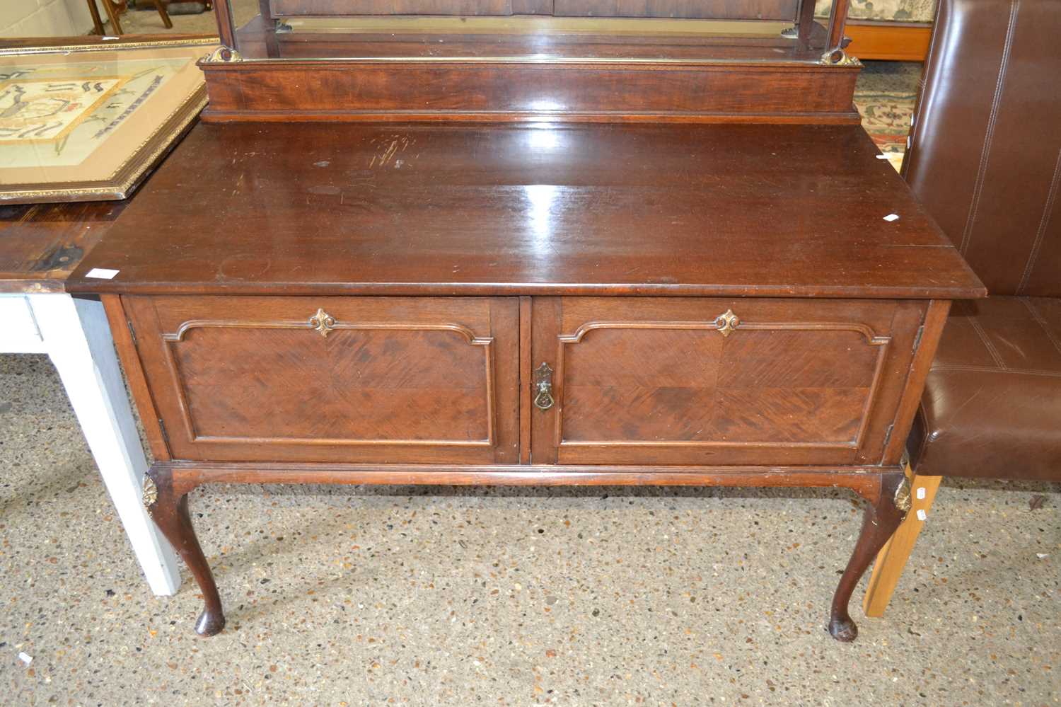 Georgian revival mahogany side cabinet on cabriole legs