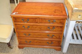 Reproduction yew wood veneered five drawer chest