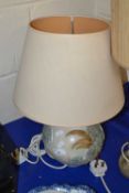 A Bernard Rooke pottery table lamp decorated with butterflies