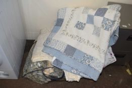 Modern patchwork quilt and other assorted bedding, linen and curtains