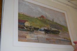 Boats on the shore, pastel on paper, unframed