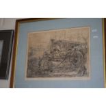 Forgotten Steamroller, etching dated 1983, artist proof, framed and glazed