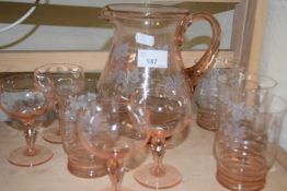Pink glass lemonade set and others
