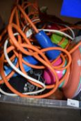 Quantity of electric cabling, picnic wares, barbecue items etc