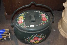 Floral decorated metal pan and cover