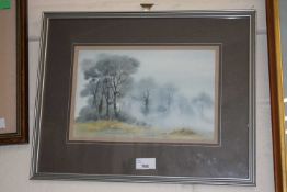 Misty Woodland, watercolour, framed and glazed