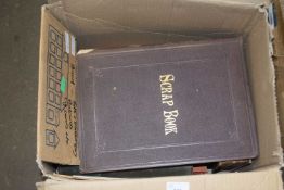 Box of various assorted books, vintage scrap book and other items