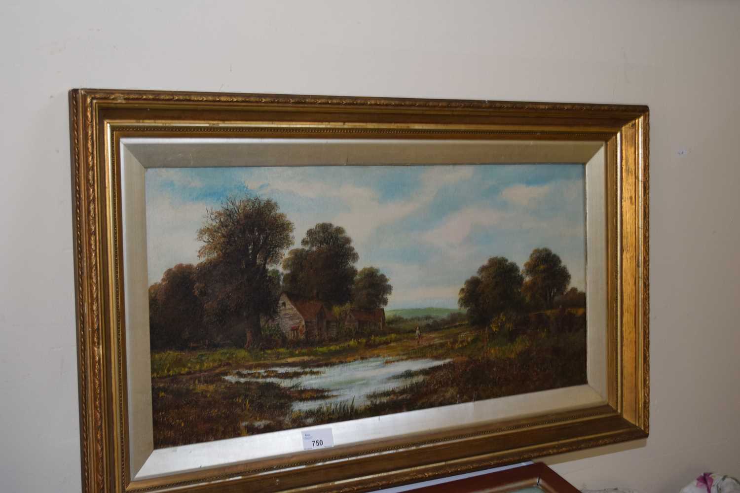 Late 19th Century oil on canvas study of a rural scene with buildings, gilt framed