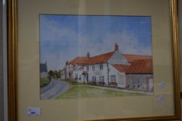 Ann Ellis, study of the Wiveton Bell Pub, watercolour, framed and glazed