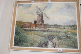 Study of a windmill by I M Wood, oil on canvas, framed