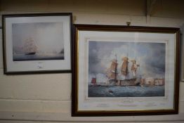 Coloured print HMS Victory together with further print The Lord Nelson on the Clyde (2)