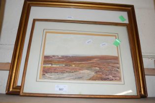 Landscape by Claude Haye, framed and glazed together with David Cox cart and horses on a track,