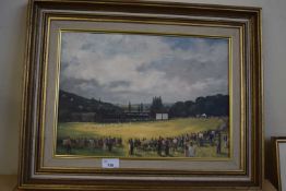 Reproduction print, cricket match, gilt frame