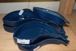 Six blue glazed fish dishes