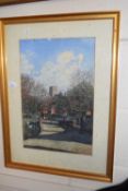 Canalside view by K T Palmer, watercolour, framed and glazed