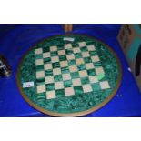 A malachite and a hardstone inlaid chess board