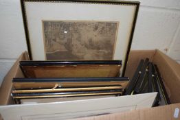 One box of various framed and loose engravings and prints