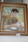 Study of a gentleman reading by Wendy Shelkirk, oil on board, framed