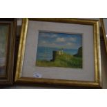 Two ladies on a cliff by B Wiles, oil on panel, gilt frame