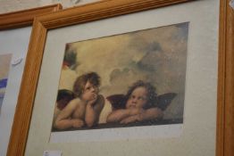 Print of two cherubs in pine frame