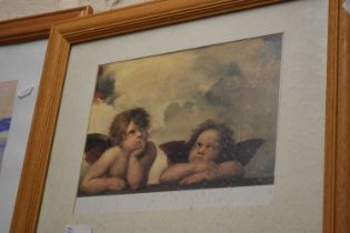 Print of two cherubs in pine frame