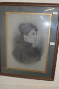Study of a lady dated 1906, charcoal on paper, framed and glazed
