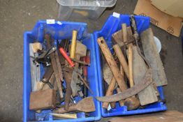 Two blue plastic boxes of assorted tools