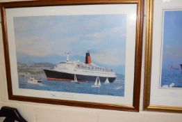 Welcome Home QE2 limited edition print by Bauwens together with Cunards Monarchs of the Sea, print