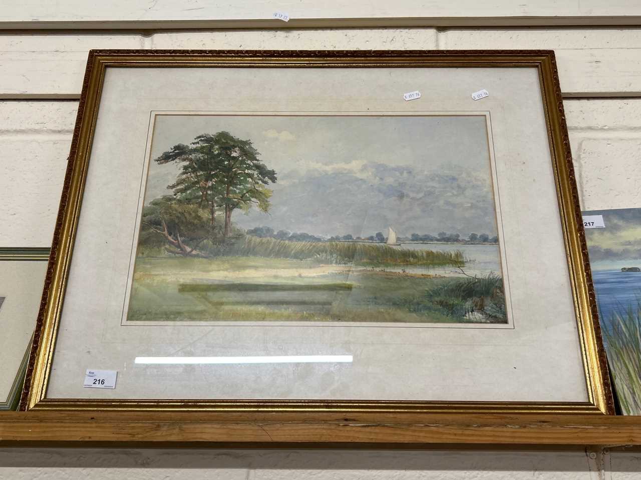 Godfrey Sayers study of Wroxham Broad, watercolour, framed and glazed