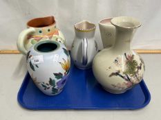 Tray of mixed jugs and vases to include Poole, Burleigh ware and others