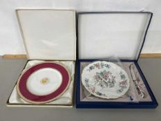 Boxed Aynsley cake plate and knife plus one other