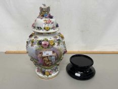 Victoria porcelain floral encrusted jar with stand