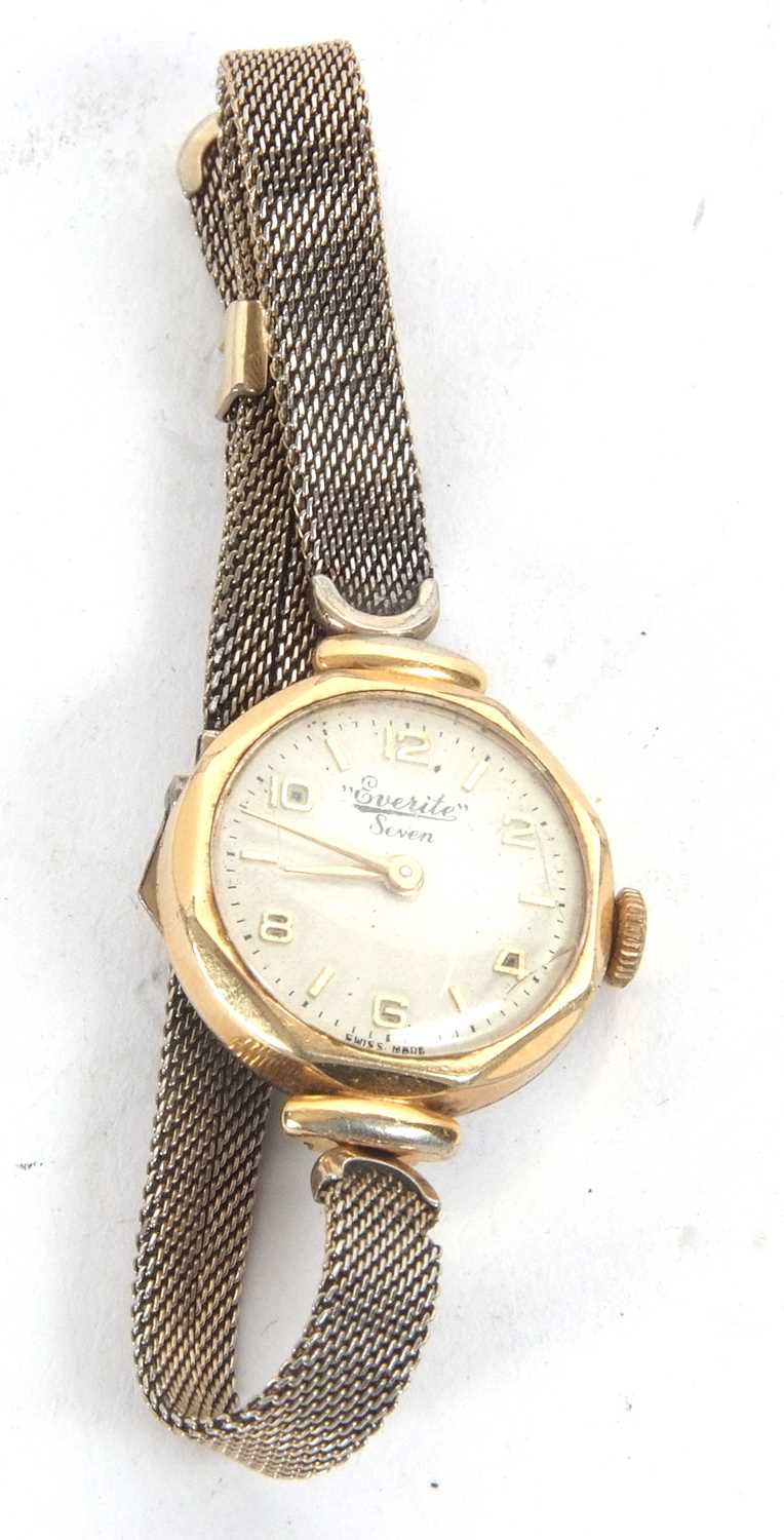 An Everite 7 lady's wristwatch, the watch has a manually crown wound movement, a white dial with - Image 5 of 5