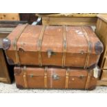 Two vintage wooden framed travel cases