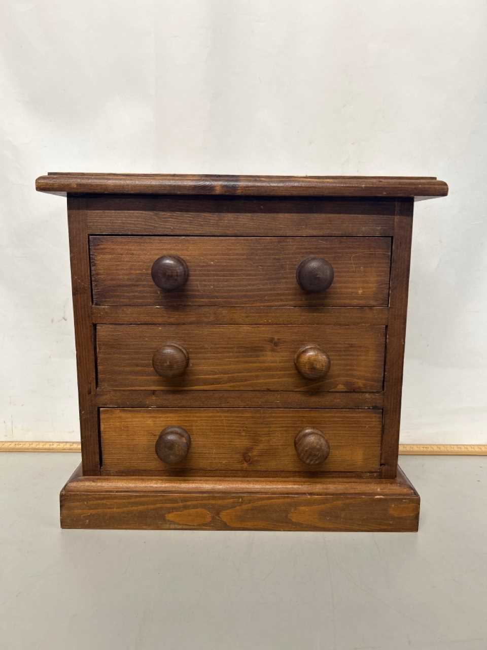 Small pine table top three drawer chest