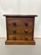 Small pine table top three drawer chest