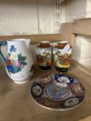 2 Small Japanese vases, Booths of England Fruit jug and a small imari ware plate