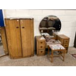 Art Deco style twin pedestal dressing table with circular mirrored back together with accompanying