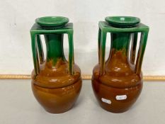 Pair of Arts & Crafts style treacle glazed vases, unmarked