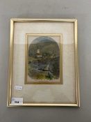 19th Century coloured Swiss print Spiez on the Lake of Thun, framed and glazed