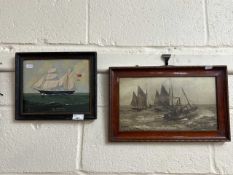 W H Higgins, study of SS Hermes Continental Ferry, oil on board, framed, 29cm wide together with H