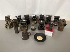 Collection of various small carbide type lamps and other items