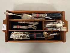 Hardwood tray containing various silver plated cutlery