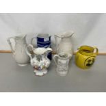 Mixed Lot: Various mixed jugs to include Jasper style jug decorated with fern leaves, a further