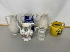 Mixed Lot: Various mixed jugs to include Jasper style jug decorated with fern leaves, a further