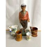 Modern golfer figure together with various tankards and other ceramics